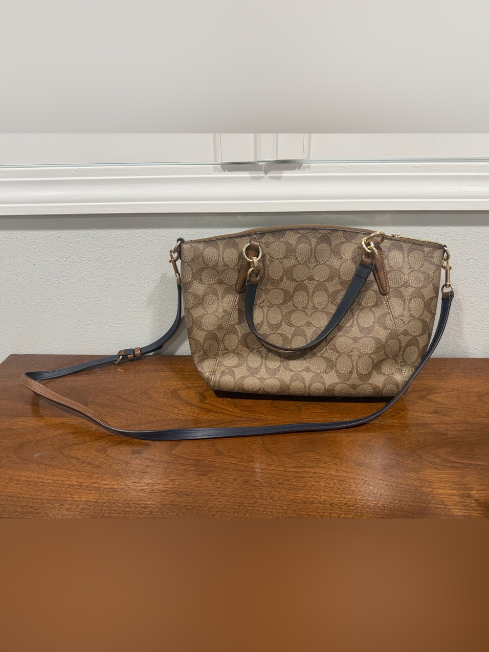 Coach Signature Canvas Shoulder Bag in Tan and Dark Brown - Picture 3 of 8